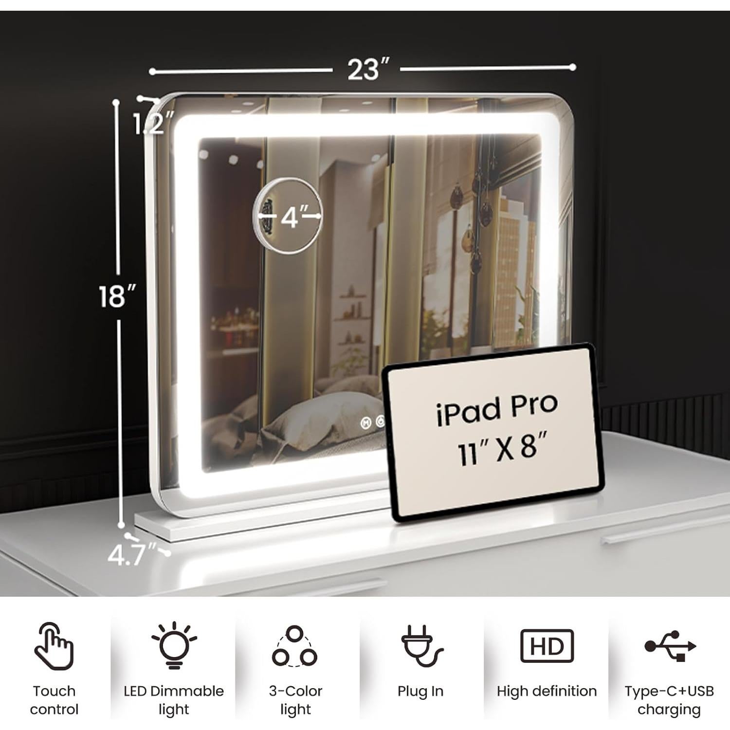 Espejo de tocador LED AJJSSA 58x46 cm con aumento 10X