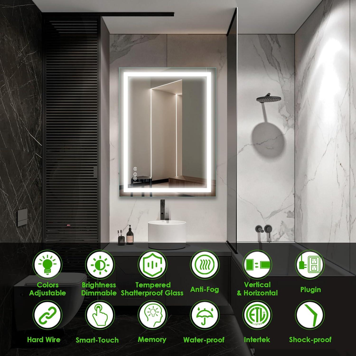 Espejo de Baño LED Beelux 81x61 cm con Luz Regulable y Anti-vaho