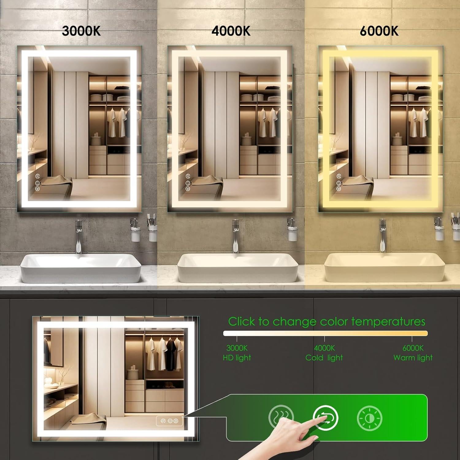 Espejo de Baño LED Beelux 81x61 cm con Luz Regulable y Anti-vaho