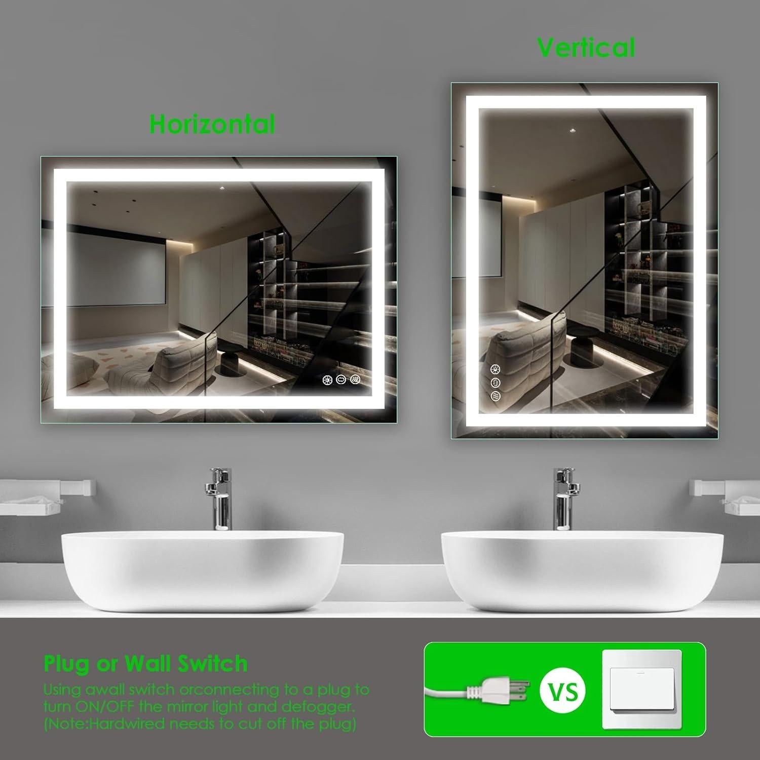 Espejo de Baño LED Beelux 81x61 cm con Luz Regulable y Anti-vaho