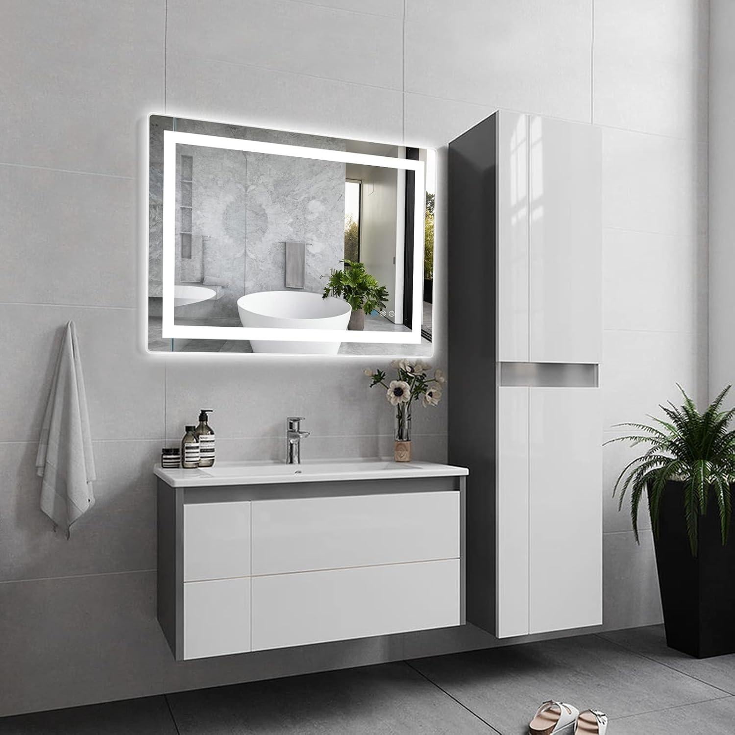 Espejo de Baño LED Beelux 81x61 cm con Luz Regulable y Anti-vaho