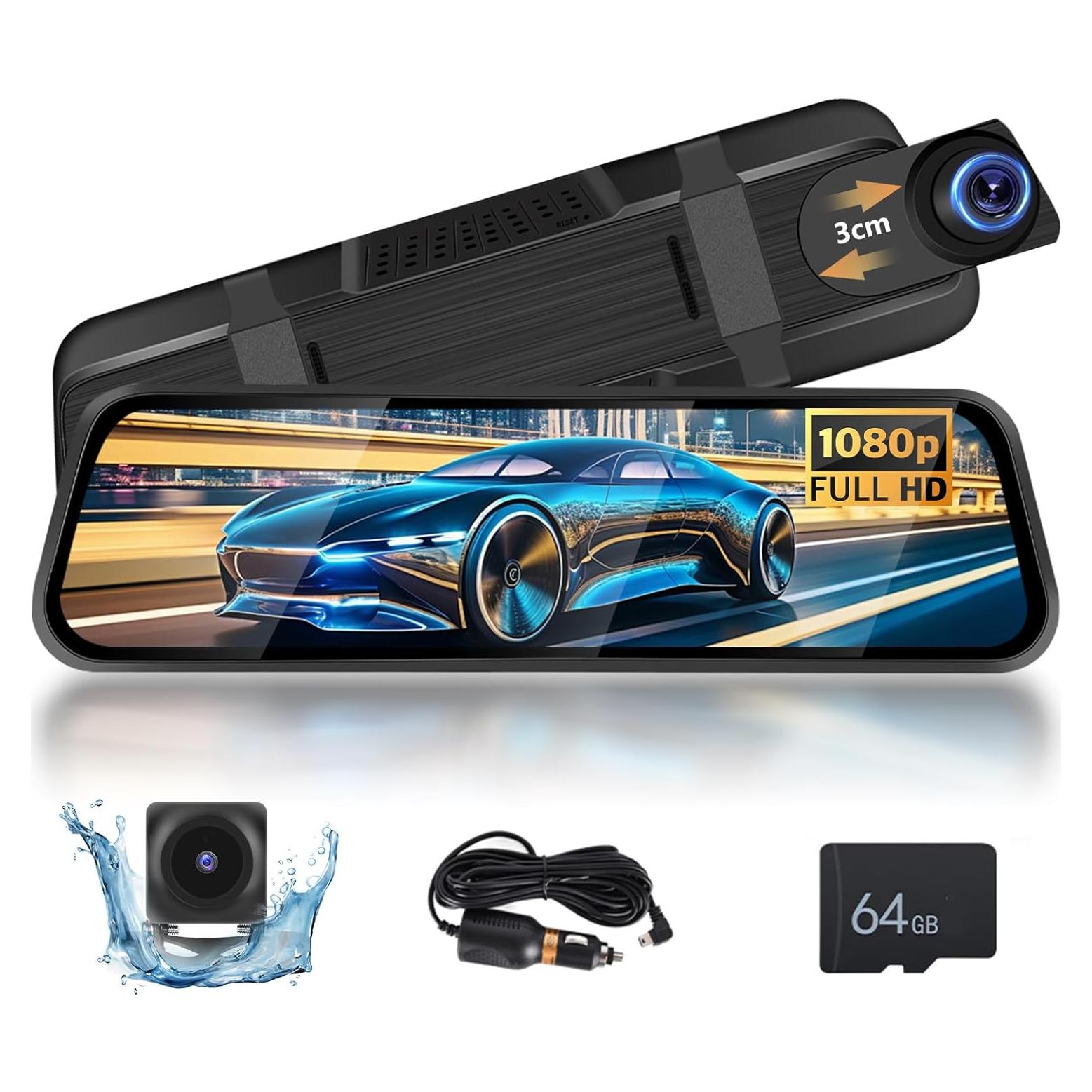 Cámara de Espejo Retrovisor Podofo 9.66" Doble Cámara 1080P