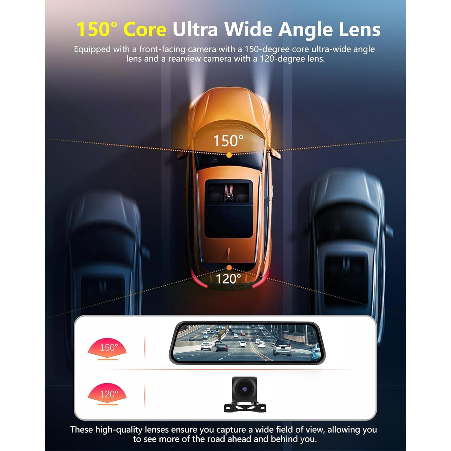 Cámara de Espejo Retrovisor Podofo 9.66" Doble Cámara 1080P