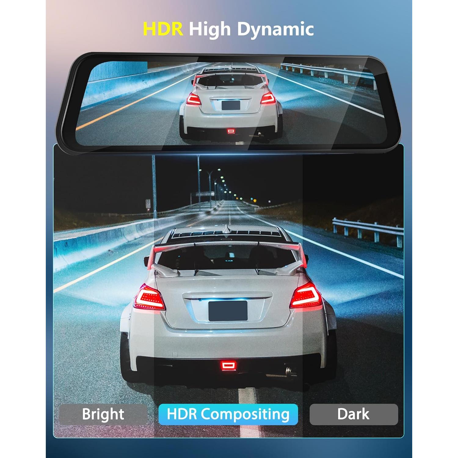 Cámara de Espejo Retrovisor Podofo 9.66" Doble Cámara 1080P