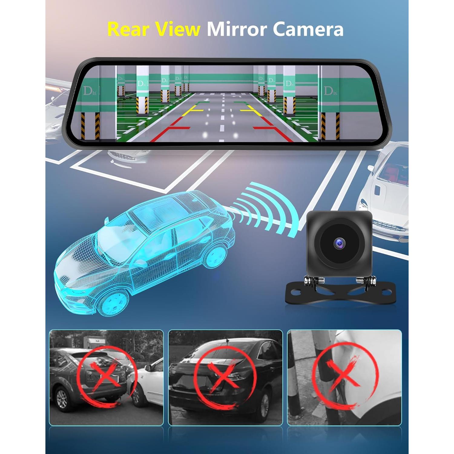 Cámara de Espejo Retrovisor Podofo 9.66" Doble Cámara 1080P