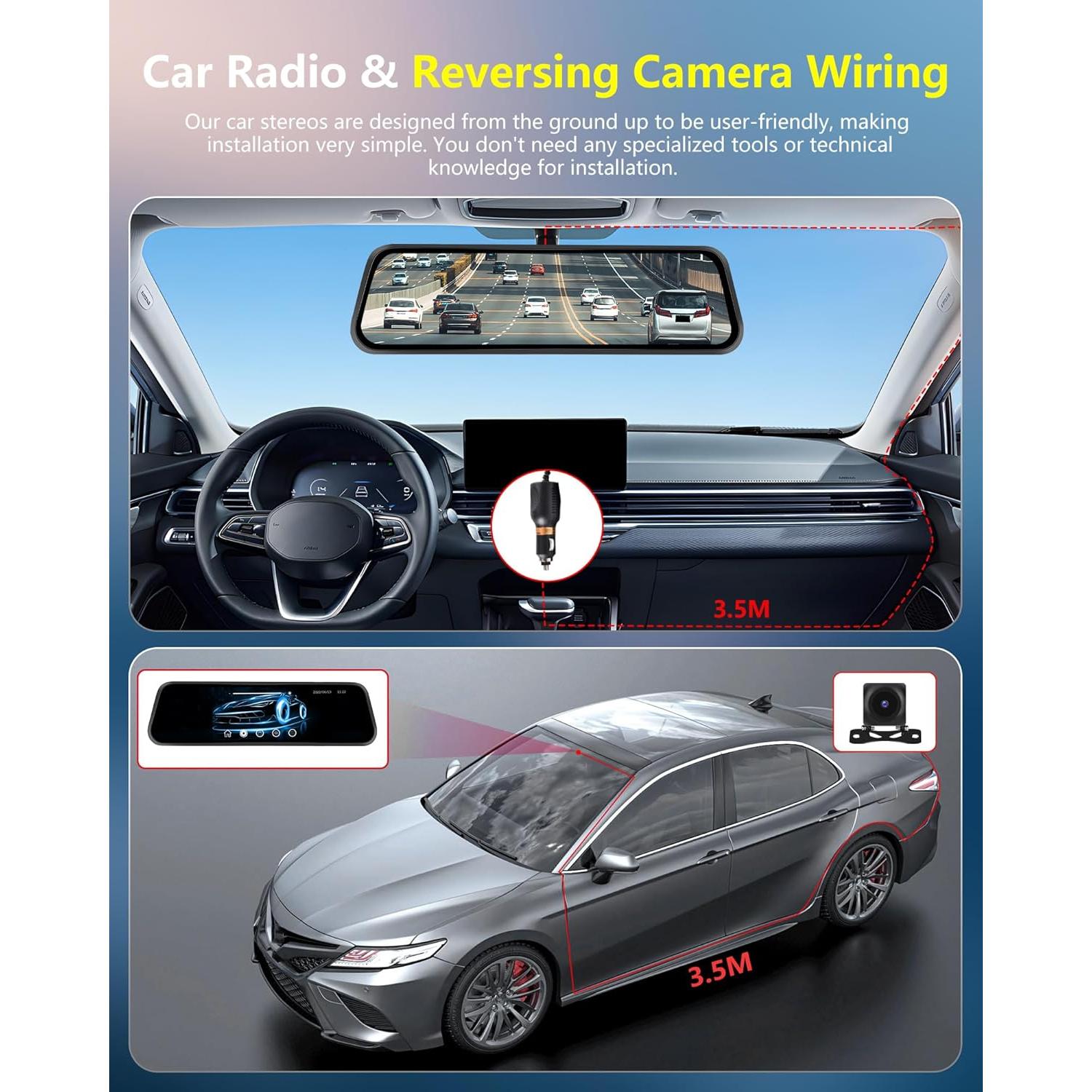 Cámara de Espejo Retrovisor Podofo 9.66" Doble Cámara 1080P