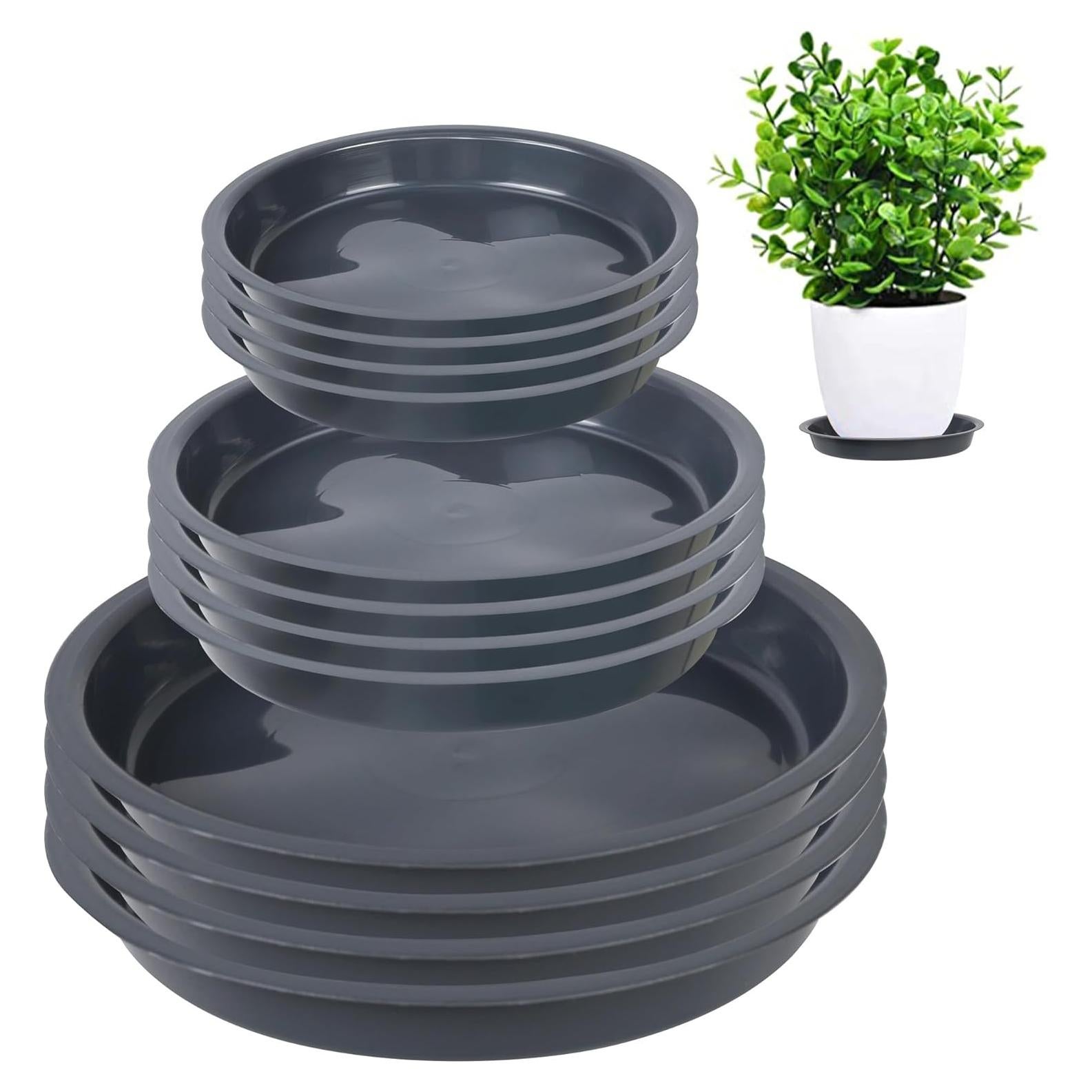 12PCS Bandejas para Plantas PeoMev 6 8 10 Pulgadas Grises