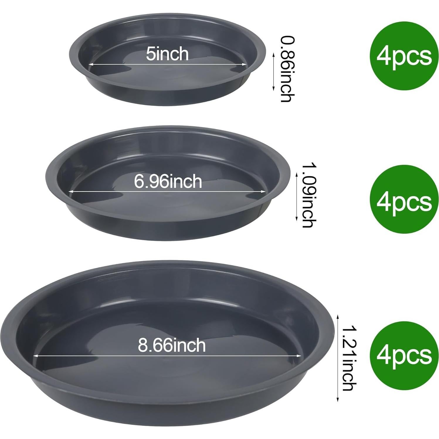 12PCS Bandejas para Plantas PeoMev 6 8 10 Pulgadas Grises