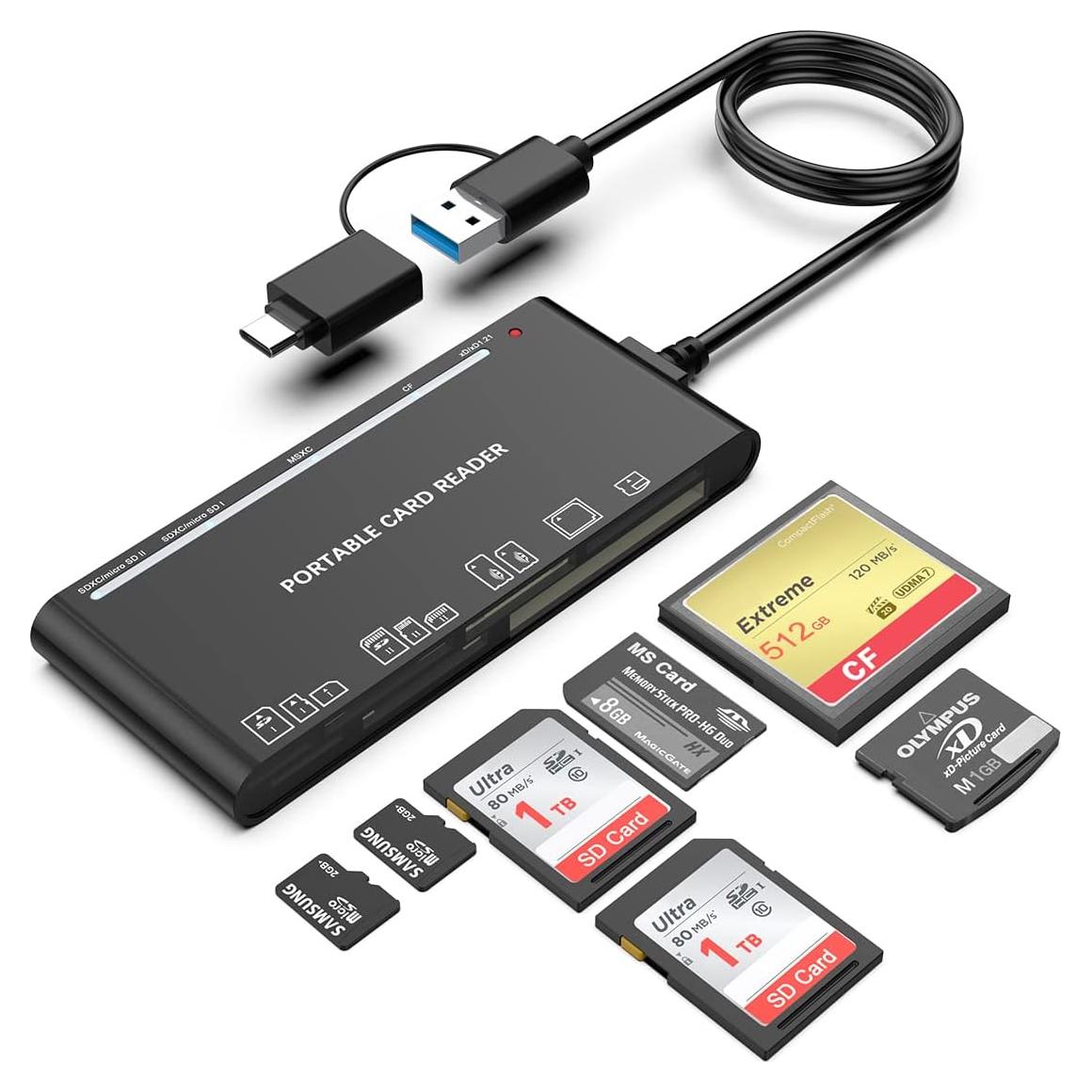 Lector de Tarjetas Multi USB C Rocketek 7 en 1 para SD, CF, XD