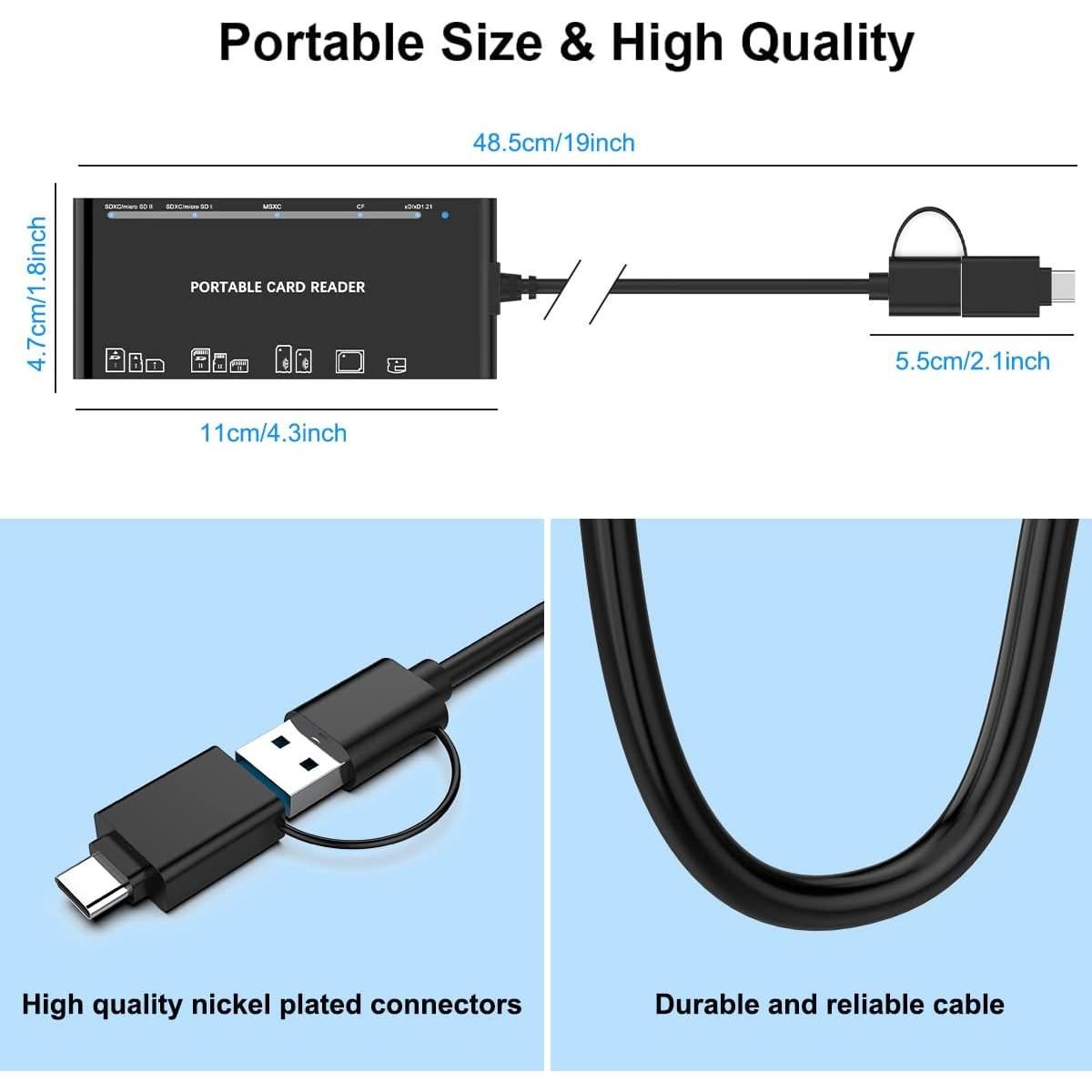 Lector de Tarjetas Multi USB C Rocketek 7 en 1 para SD, CF, XD