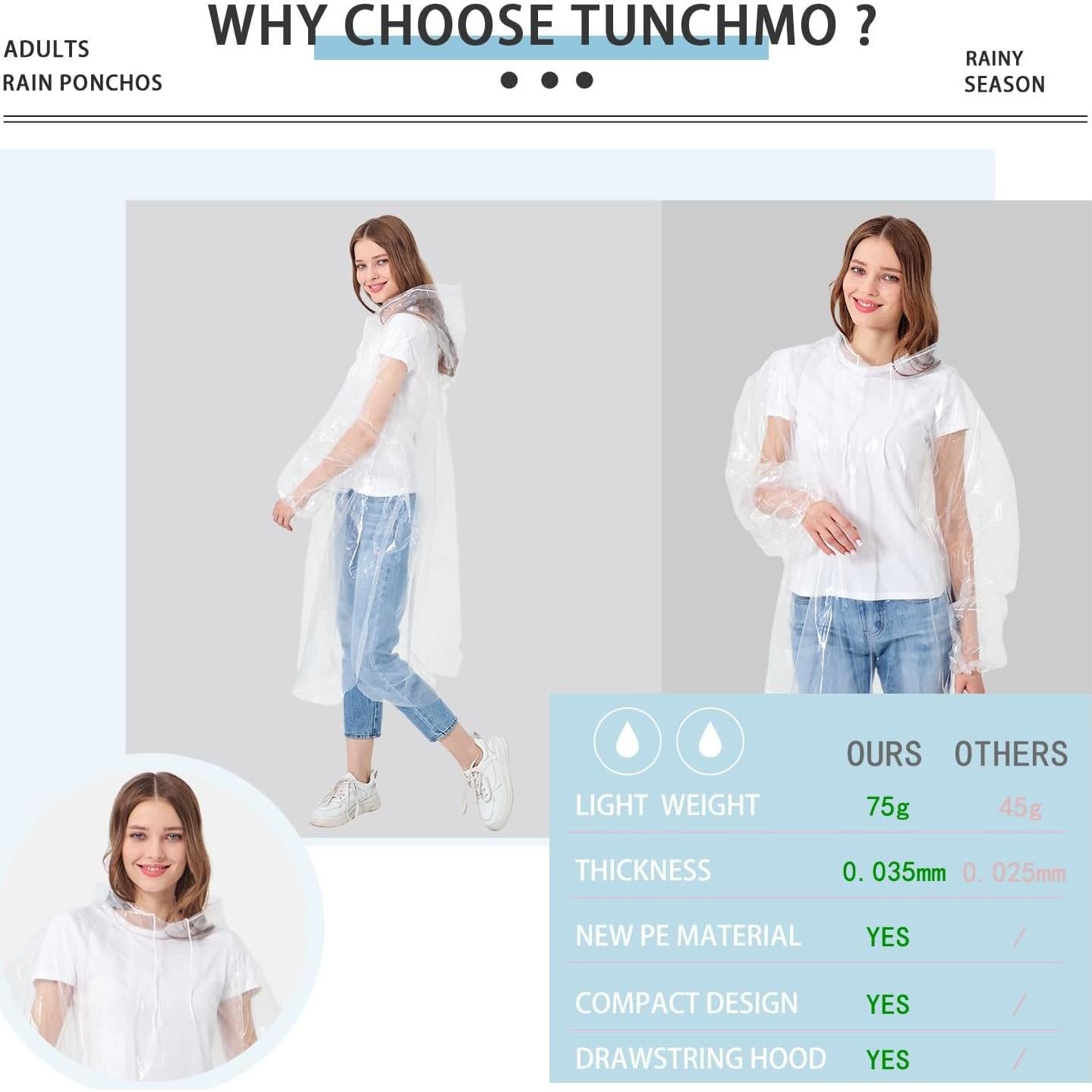 Ponchos de Lluvia Desechables TUNCHMO 6 Paquetes Adultos y Niños