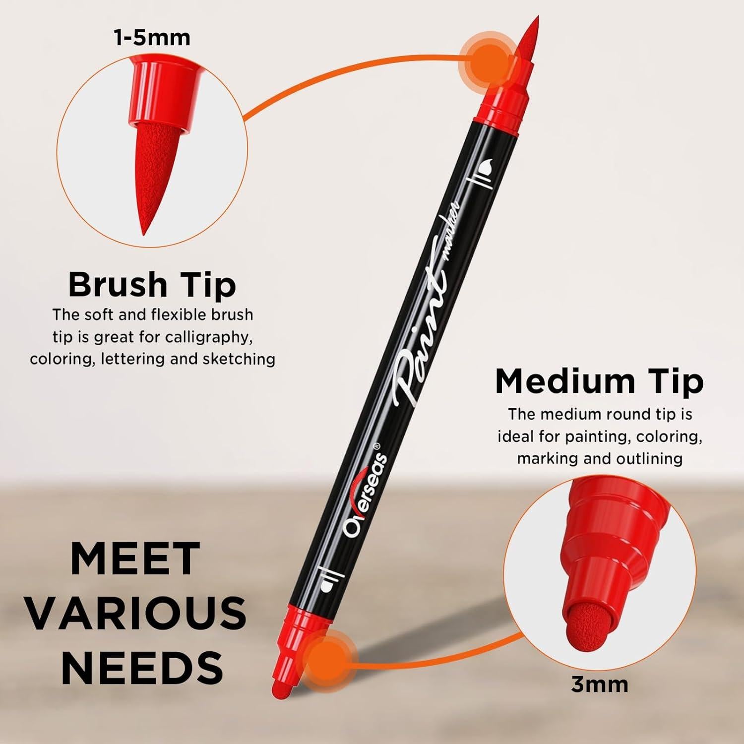 Marcadores Acrílicos Doble Punta Overseas 6 Unidades Negro