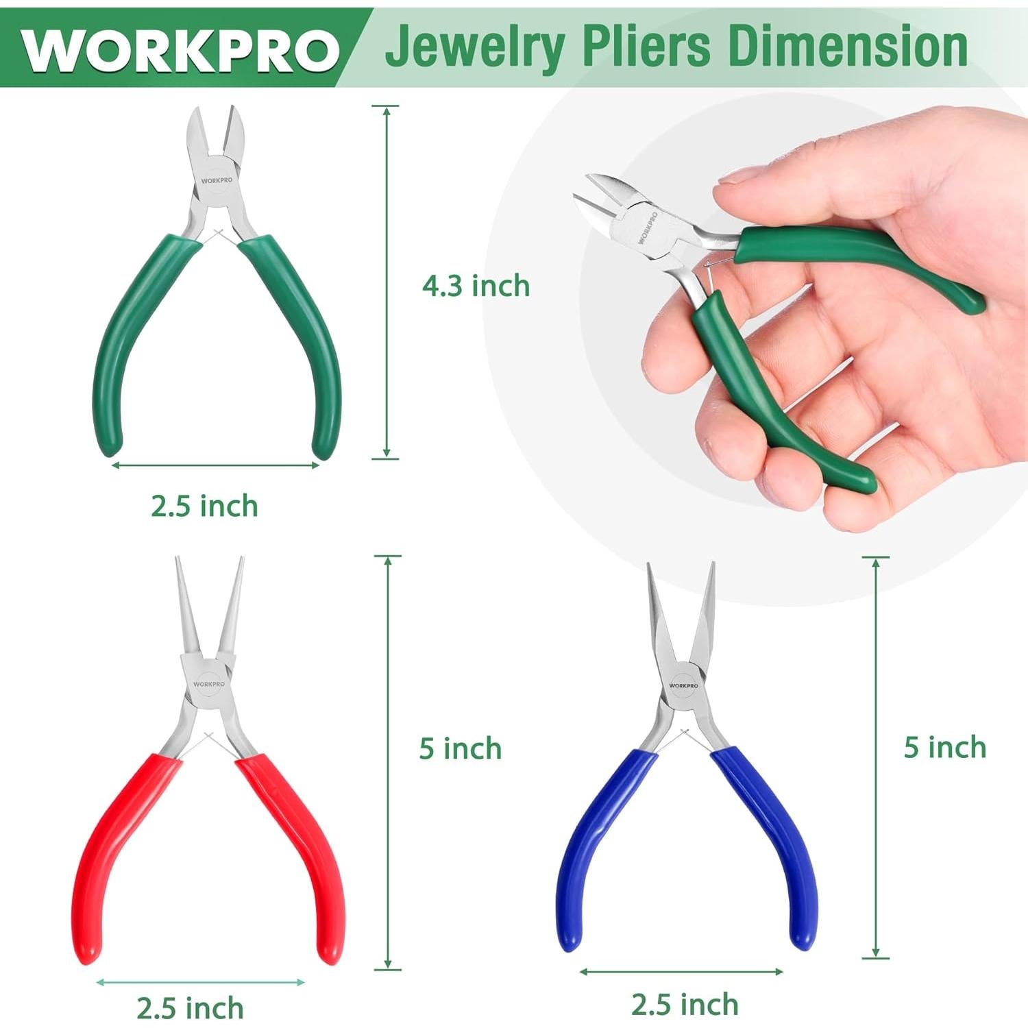 Juego de Alicates de Joyería WORKPRO 3 Piezas Acero al Carbono