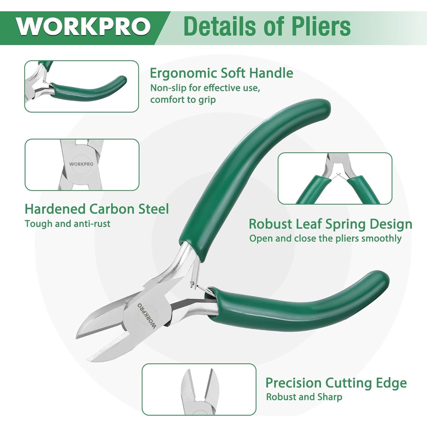 Juego de Alicates de Joyería WORKPRO 3 Piezas Acero al Carbono