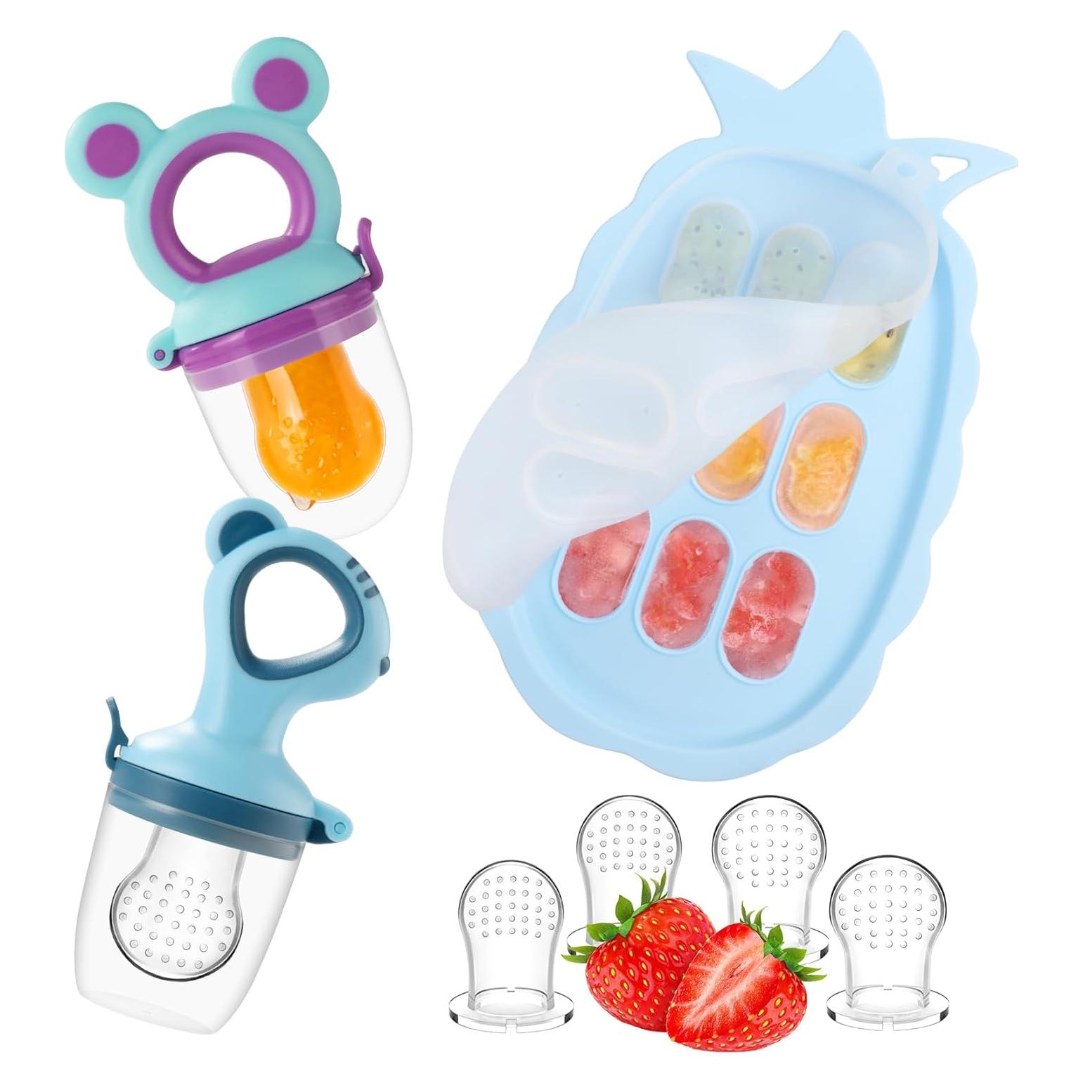 Alimentador de Frutas y Moldes de Helados para Bebés - Silicona Azul