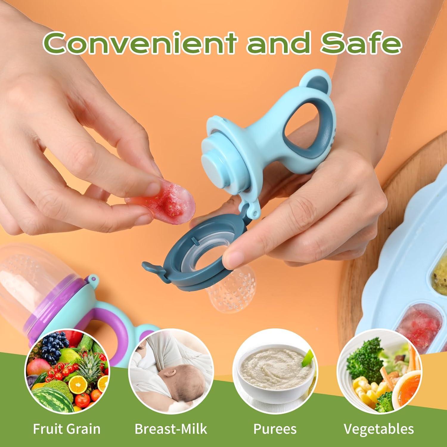 Alimentador de Frutas y Moldes de Helados para Bebés - Silicona Azul