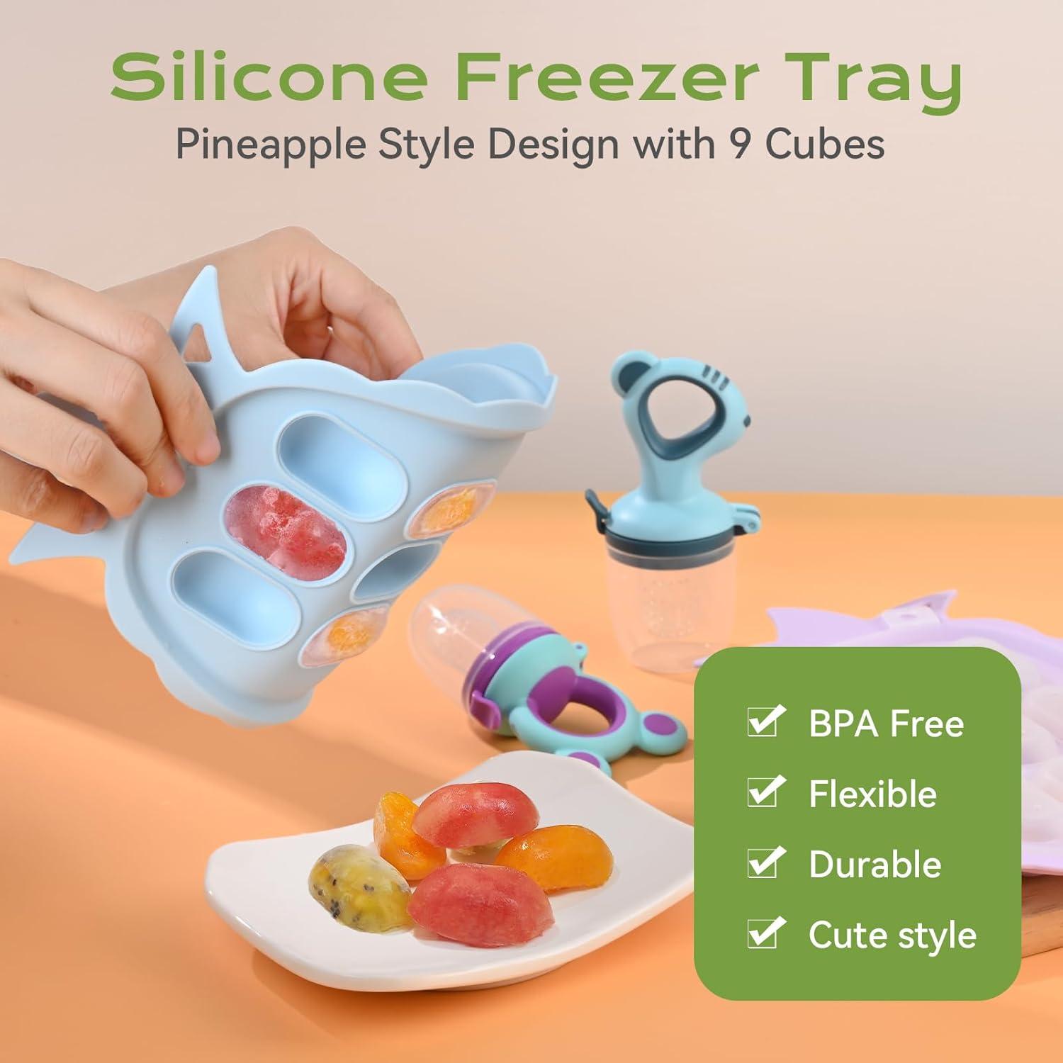 Alimentador de Frutas y Moldes de Helados para Bebés - Silicona Azul