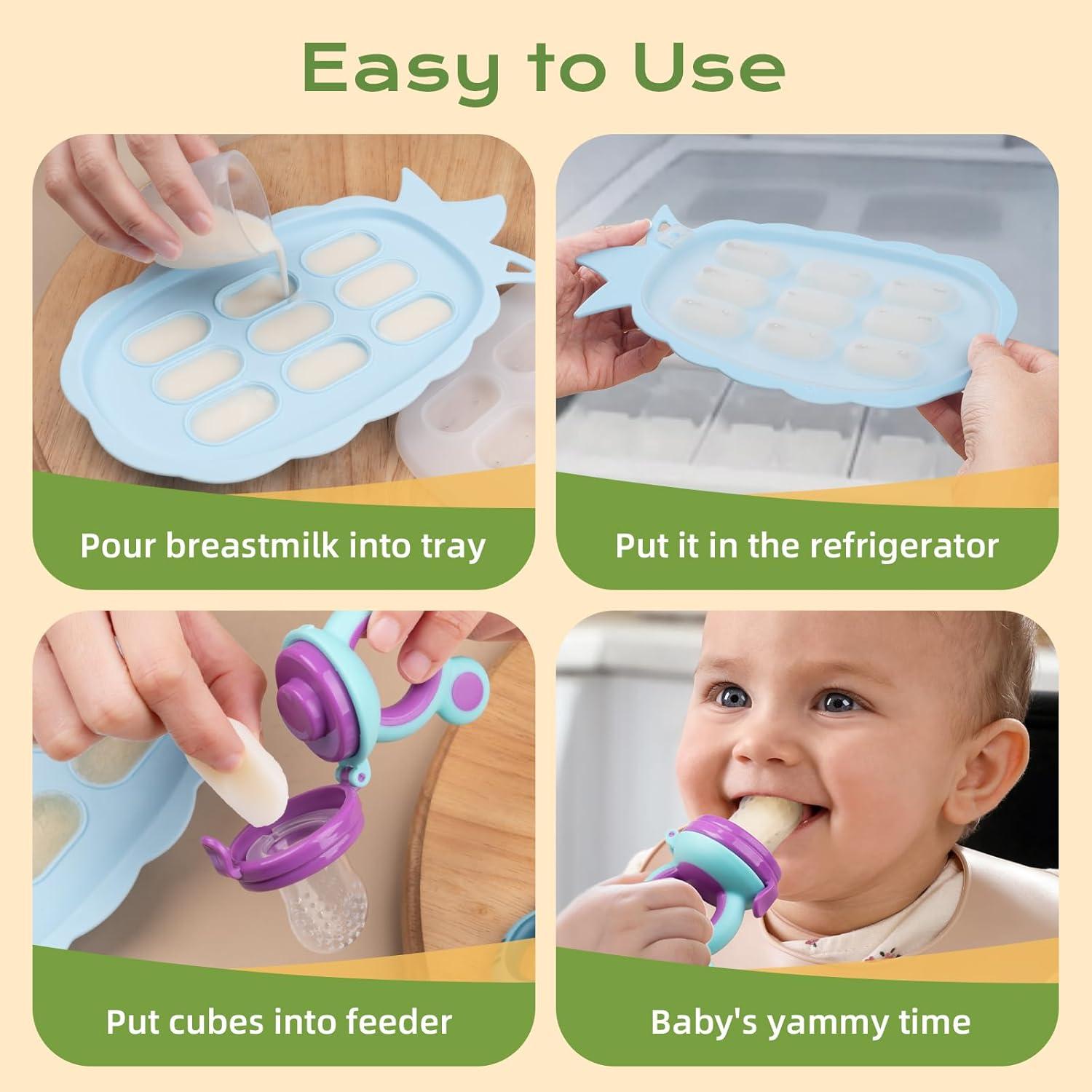 Alimentador de Frutas y Moldes de Helados para Bebés - Silicona Azul