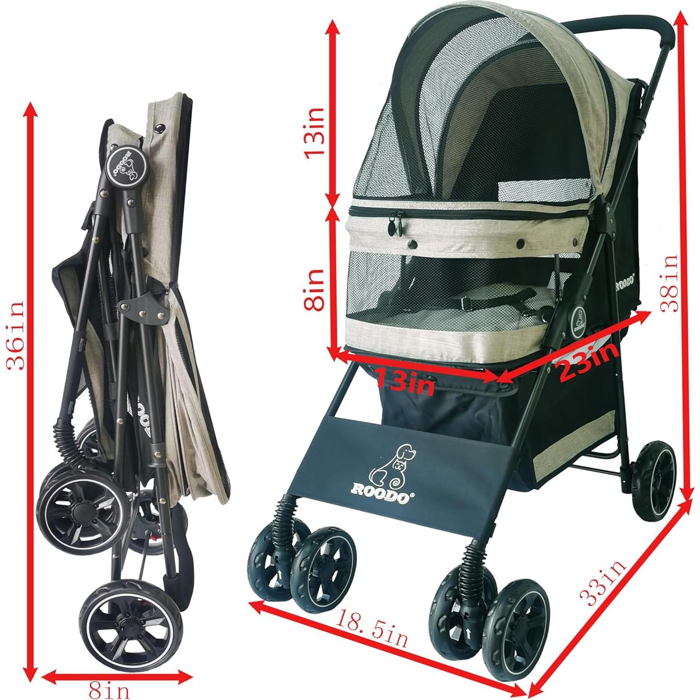 Carrito de Paseo para Mascotas ROODO 4 Ruedas Plegable 13.6kg