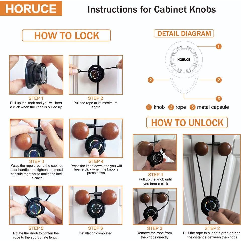 5 Cerraduras de Gabinete a Prueba de Bebés HORUCE - Negro