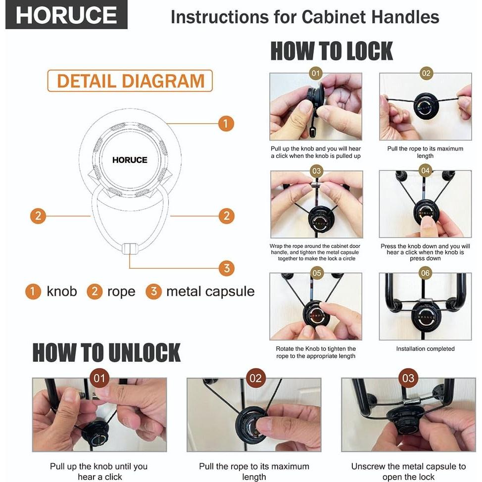 5 Cerraduras de Gabinete a Prueba de Bebés HORUCE - Negro