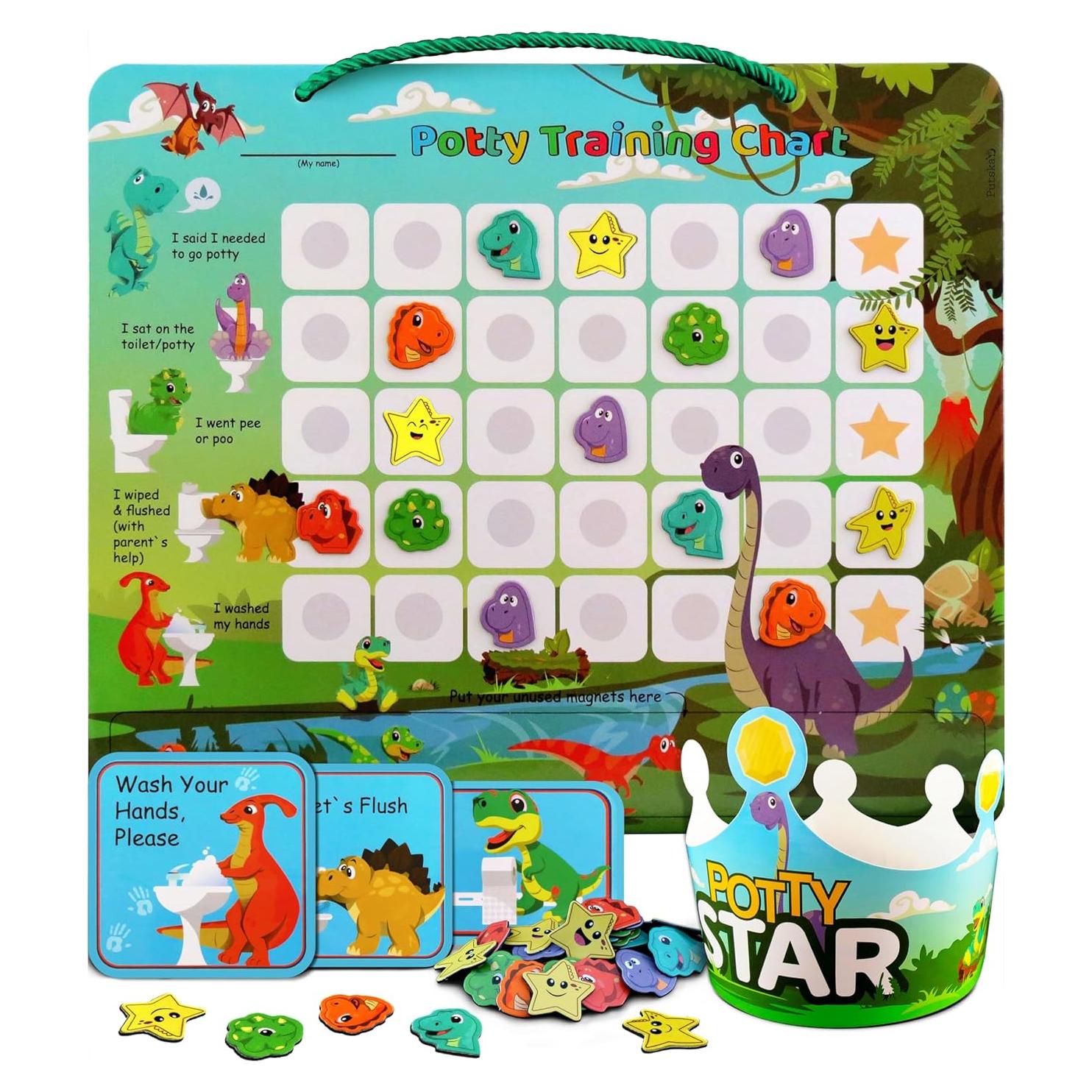 Gráfico de Entrenamiento para el Baño Putska - Dino con 35 Calcomanías