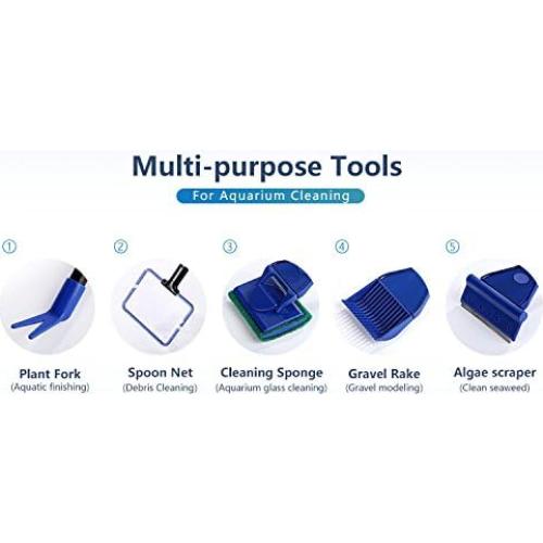 Kit de limpieza 5 en 1 para acuario AquaticHI, extensible 54-80 cm