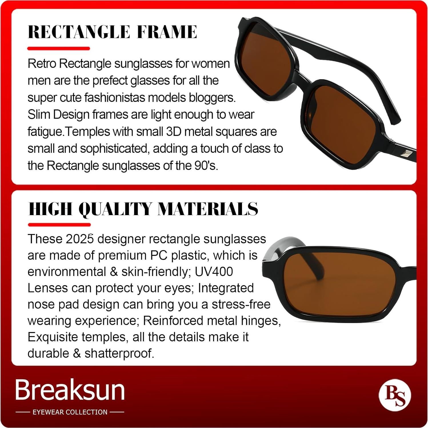 Gafas de sol rectangulares retro Breaksun B79 UV400