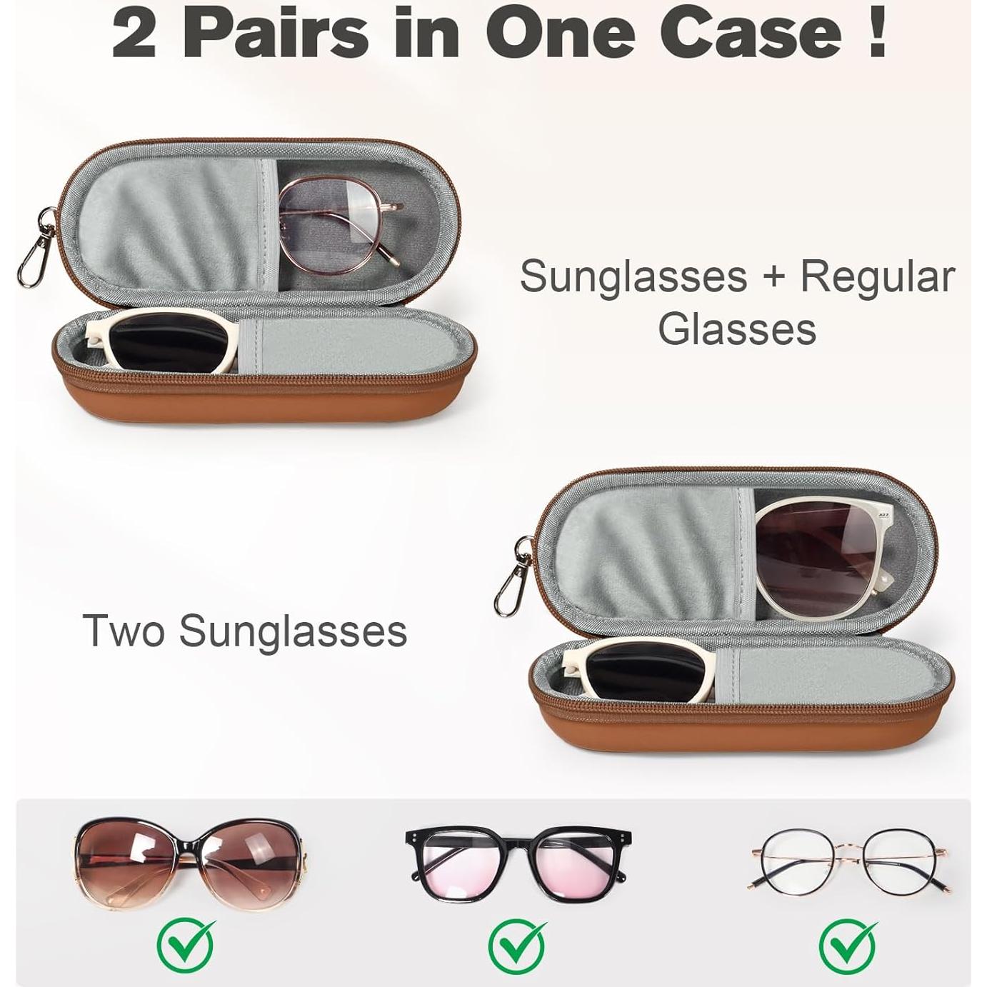Estuche Doble para Gafas Marrón Organizador con Cremallera