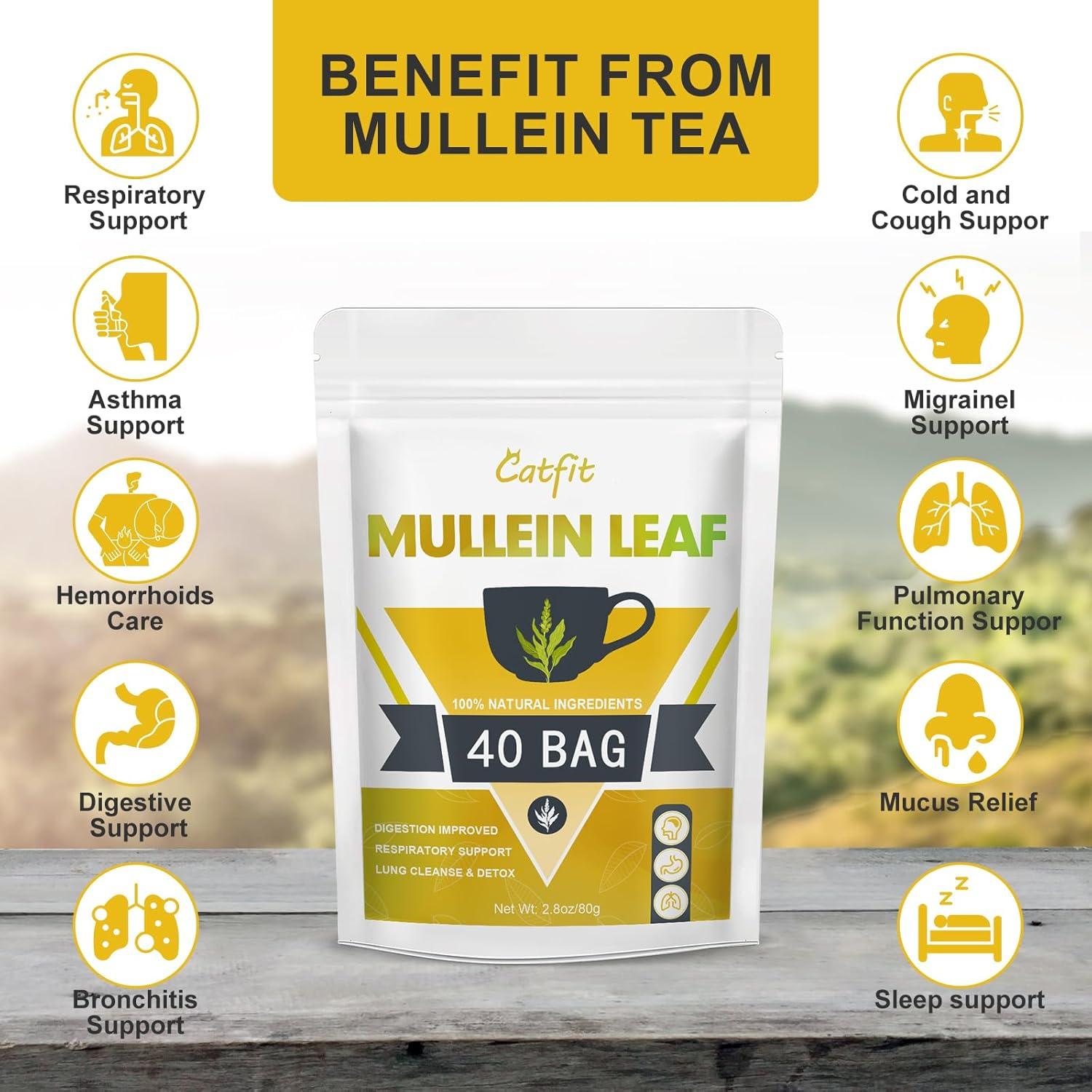 Té de hoja de Mullein Catfit - 40 bolsas, sin cafeína, No OGM