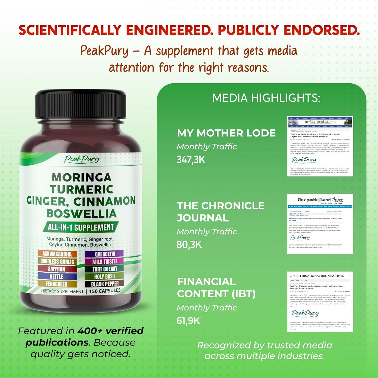 Suplemento de Moringa PeakPury 150 Cápsulas - Bienestar Articular