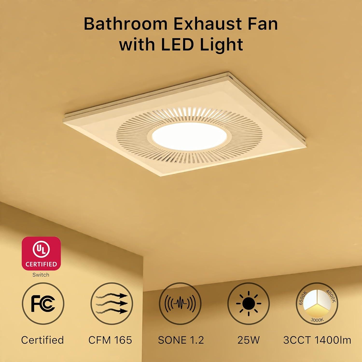 Ventilador Extractor de Baño con Luz LED FWASTT 30cm 165CFM