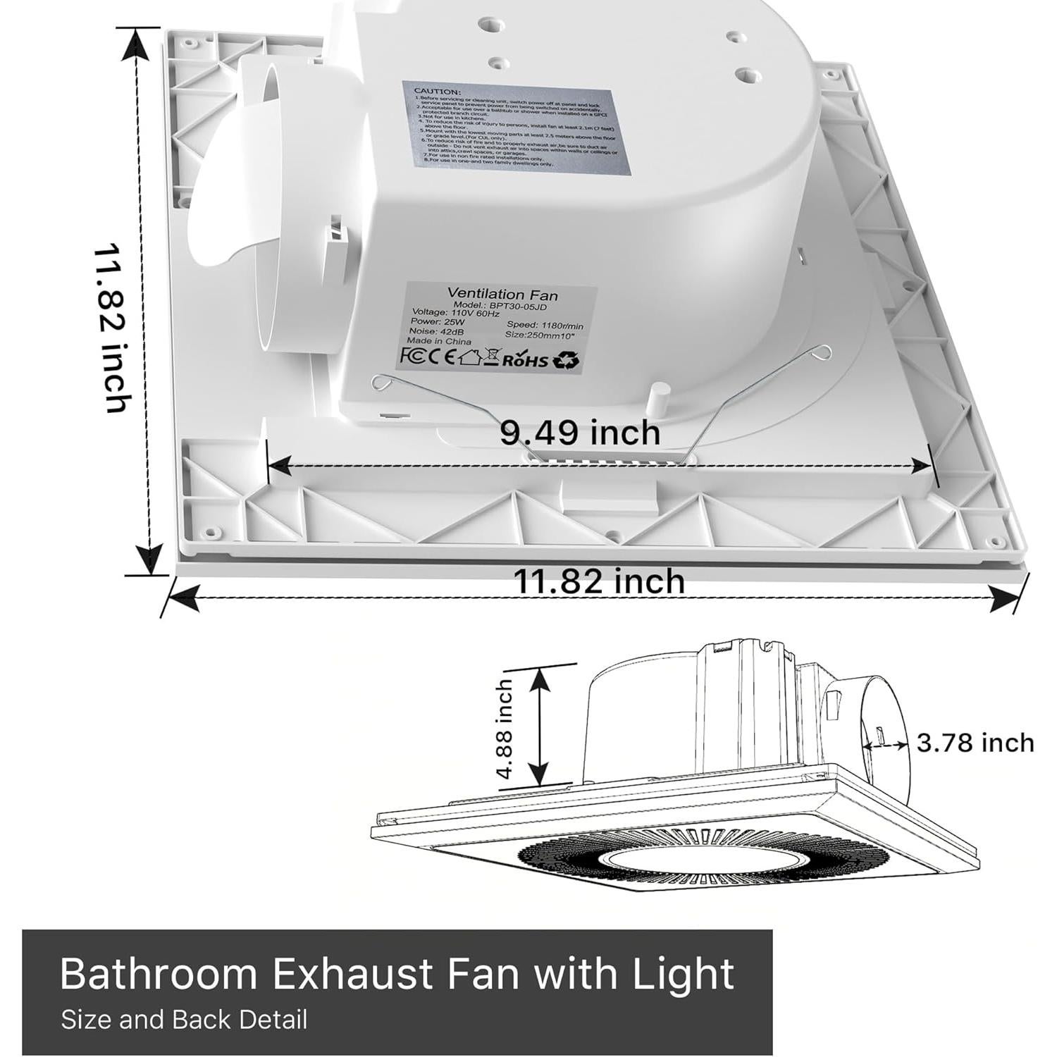 Ventilador Extractor de Baño con Luz LED FWASTT 30cm 165CFM