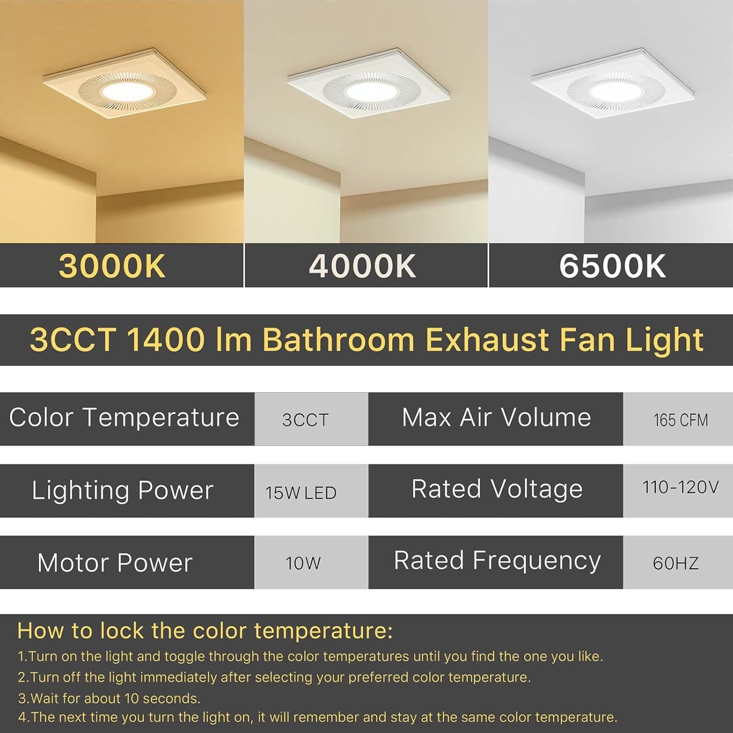 Ventilador Extractor de Baño con Luz LED FWASTT 30cm 165CFM