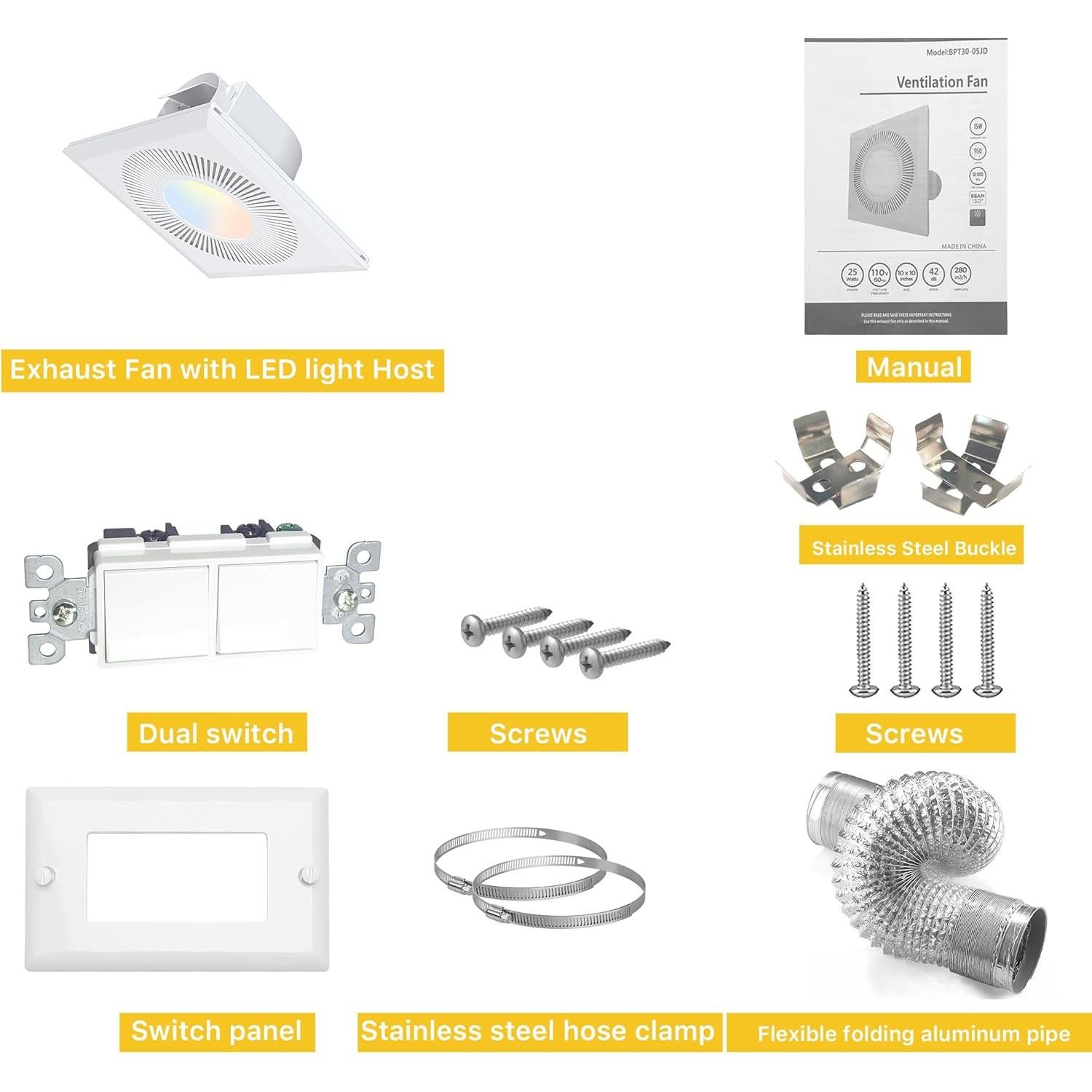 Ventilador Extractor de Baño con Luz LED FWASTT 30cm 165CFM