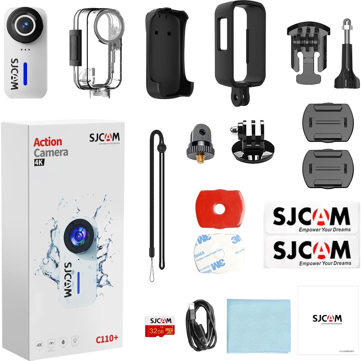 Cámara de acción SJCAM Pocket 4K, estabilización 6 ejes, blanca