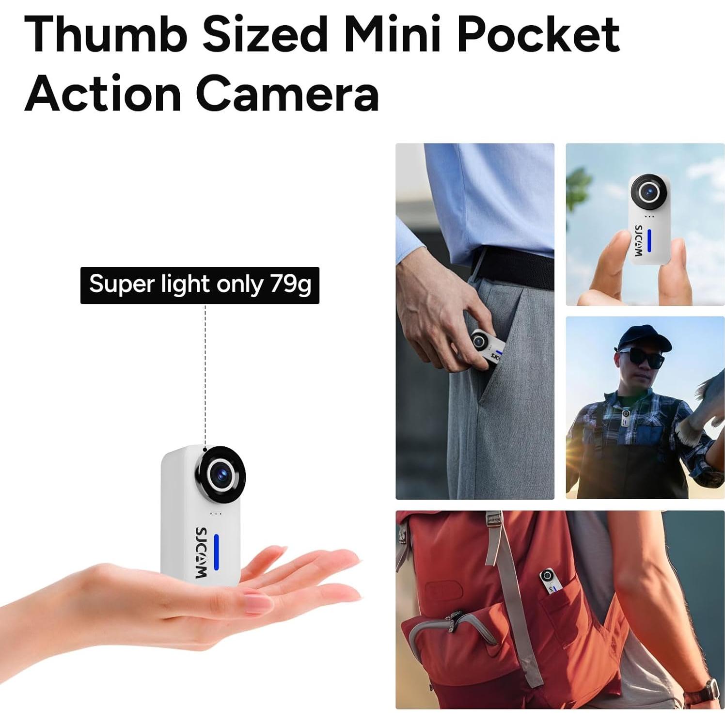 Cámara de acción SJCAM Pocket 4K, estabilización 6 ejes, blanca