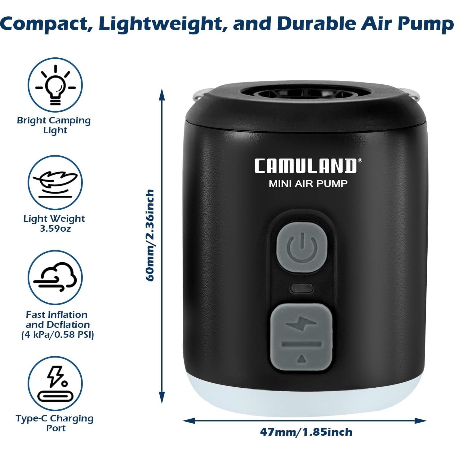 Bomba de Aire CAMULAND Mini Recargable 1400mAh para Inflables