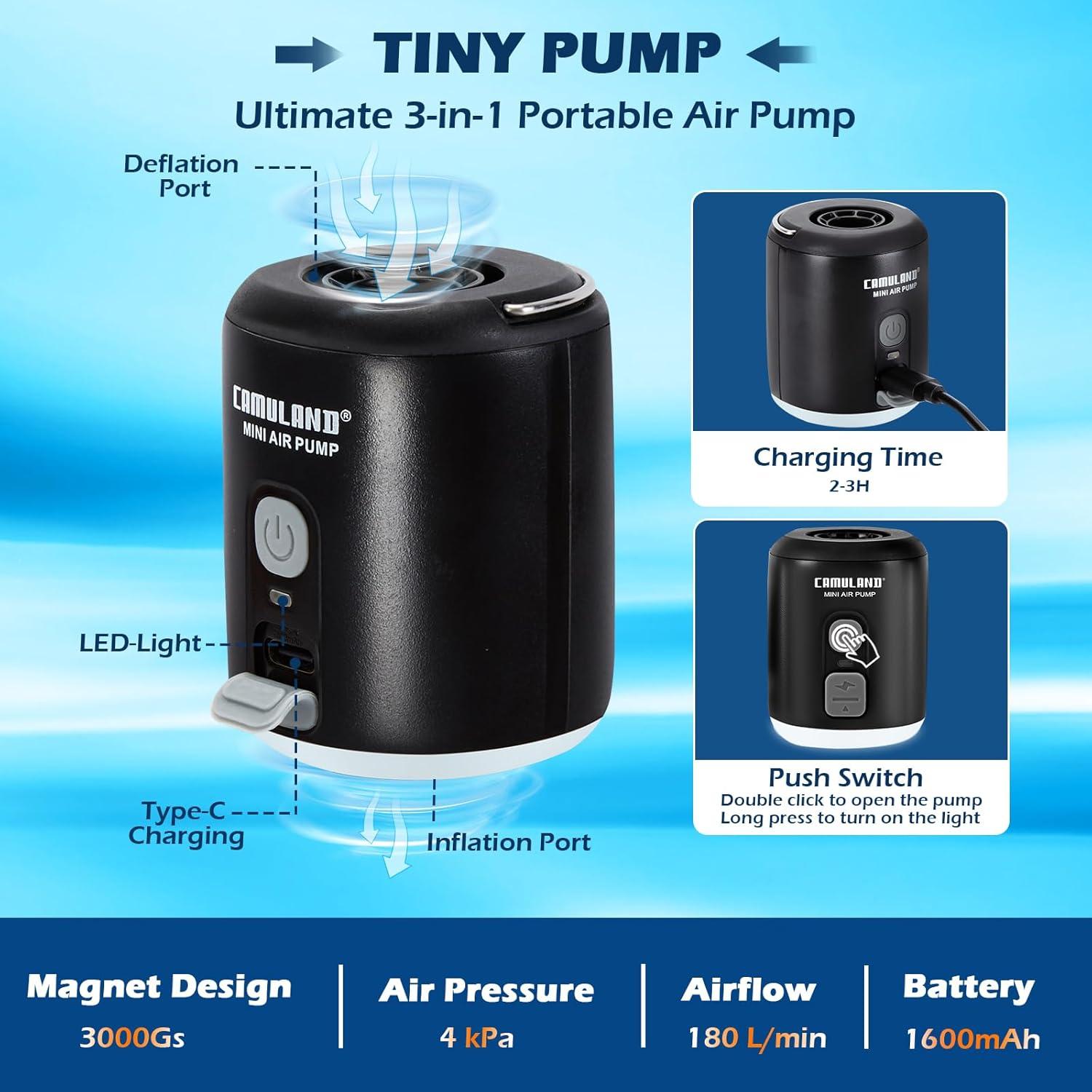 Bomba de Aire CAMULAND Mini Recargable 1400mAh para Inflables