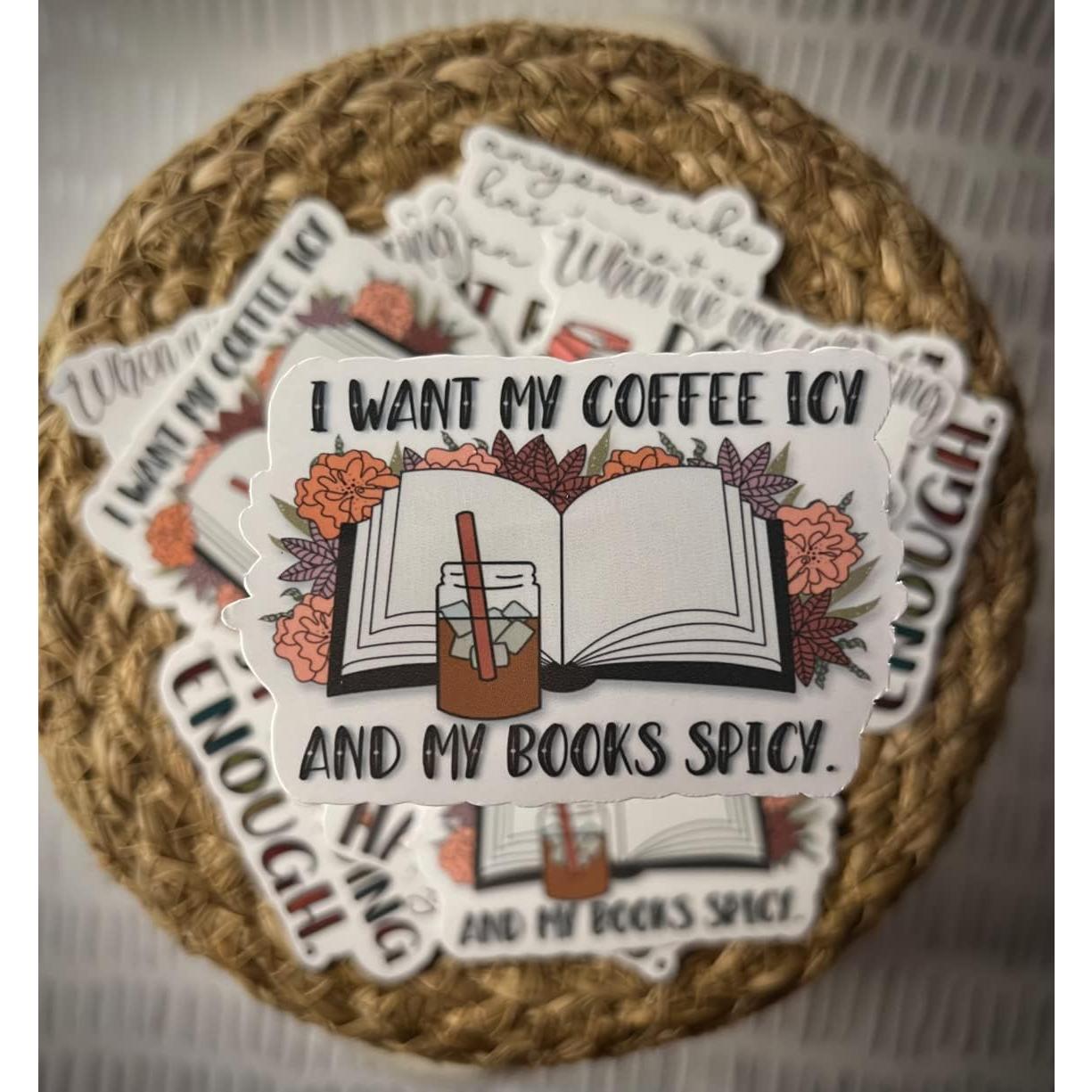 Adhesivo PHUONGHD Café Helado y Libros Picantes