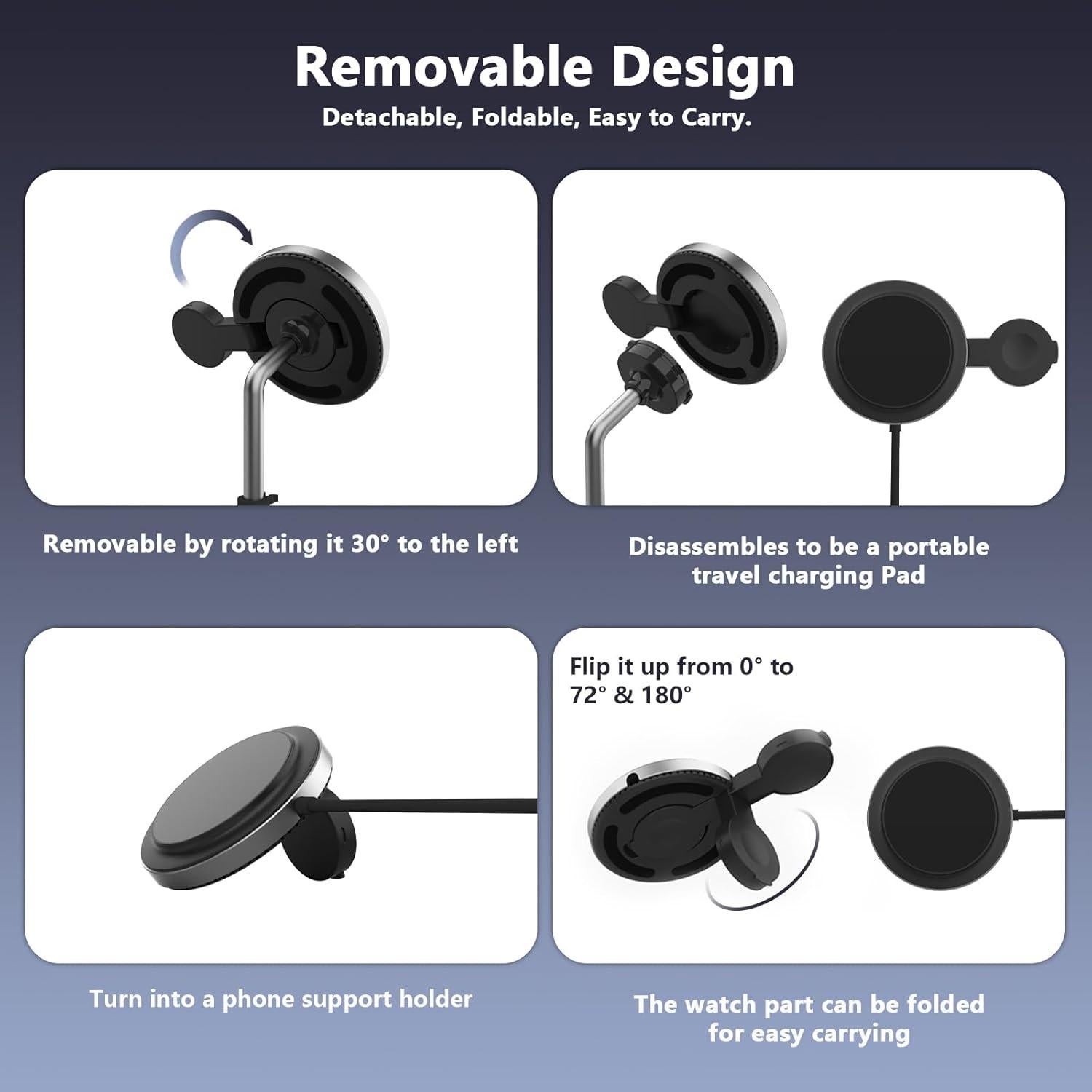 Cargador Inalámbrico Magnético 2 en 1 2C2Y 15W para iPhone y Apple Watch - Negro