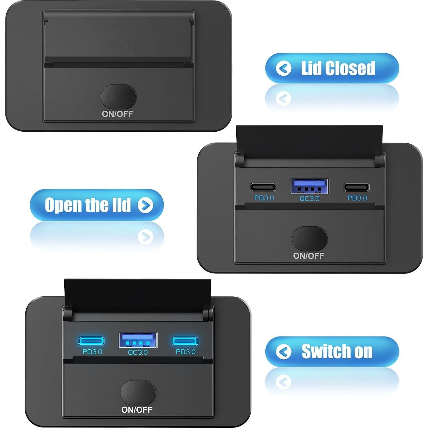 Cargador USB 12V Hapytrip Doble USB-C 30W QC 3.0 Montaje Superficial