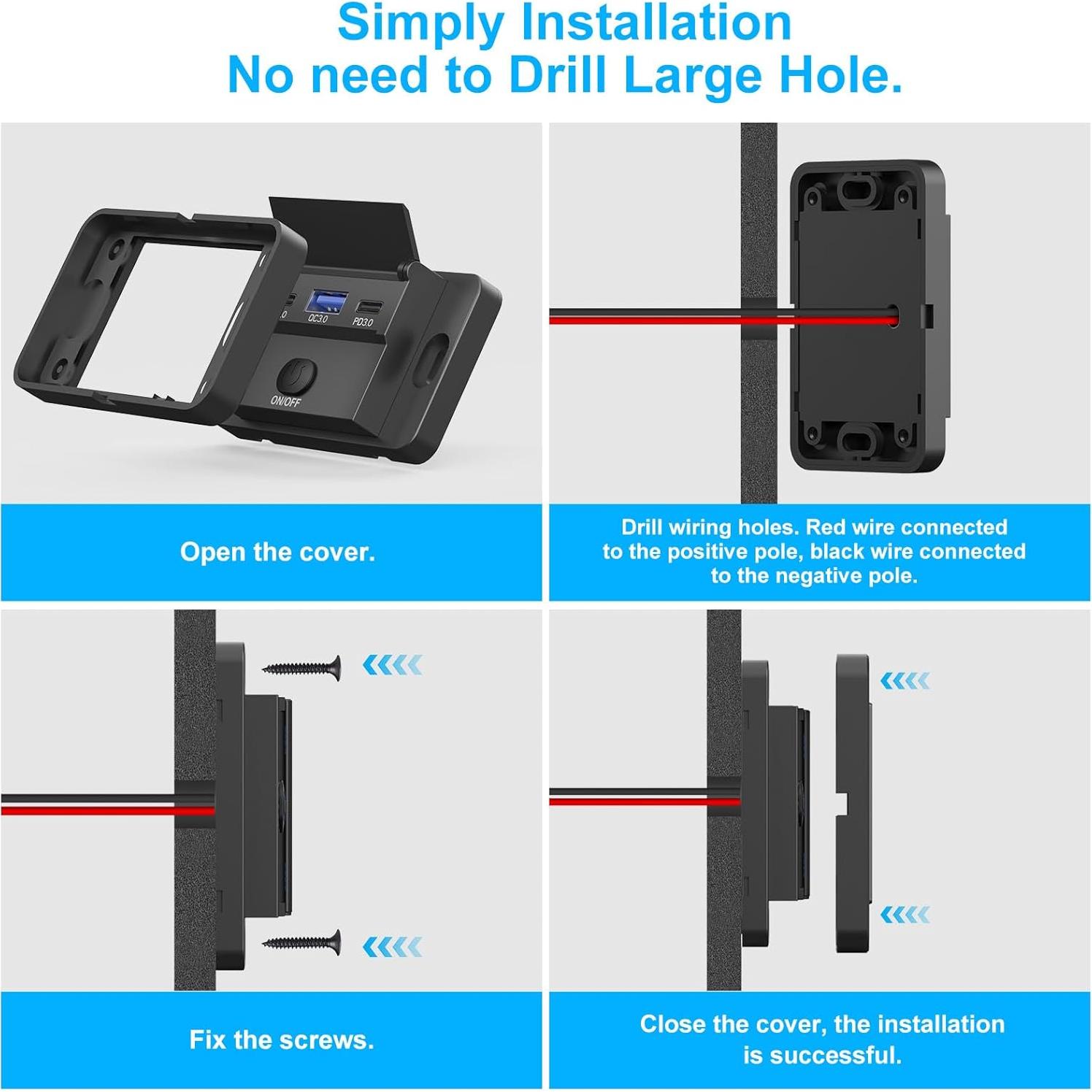 Cargador USB 12V Hapytrip Doble USB-C 30W QC 3.0 Montaje Superficial