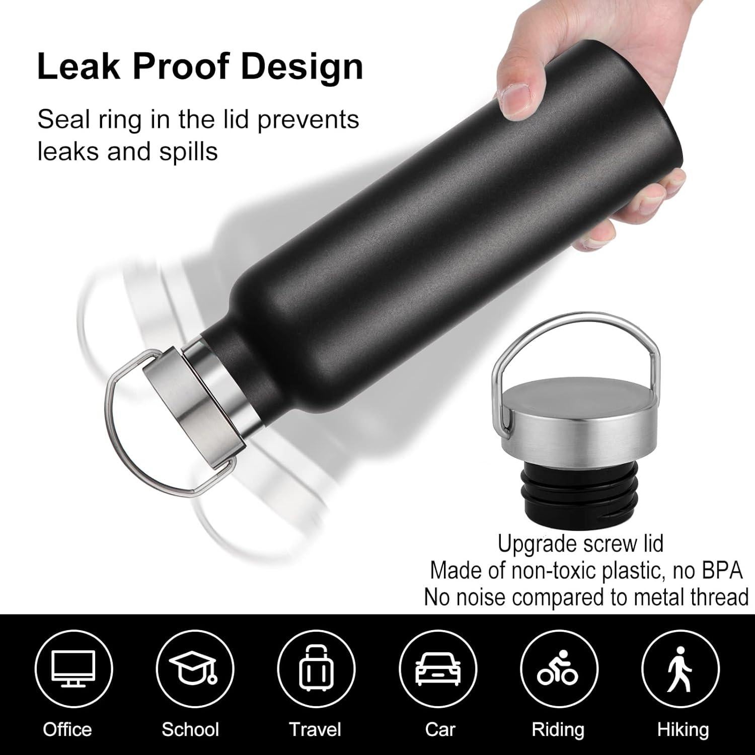 Botella de Agua Neihepal 20 oz Acero Inoxidable Doble Pared Negra