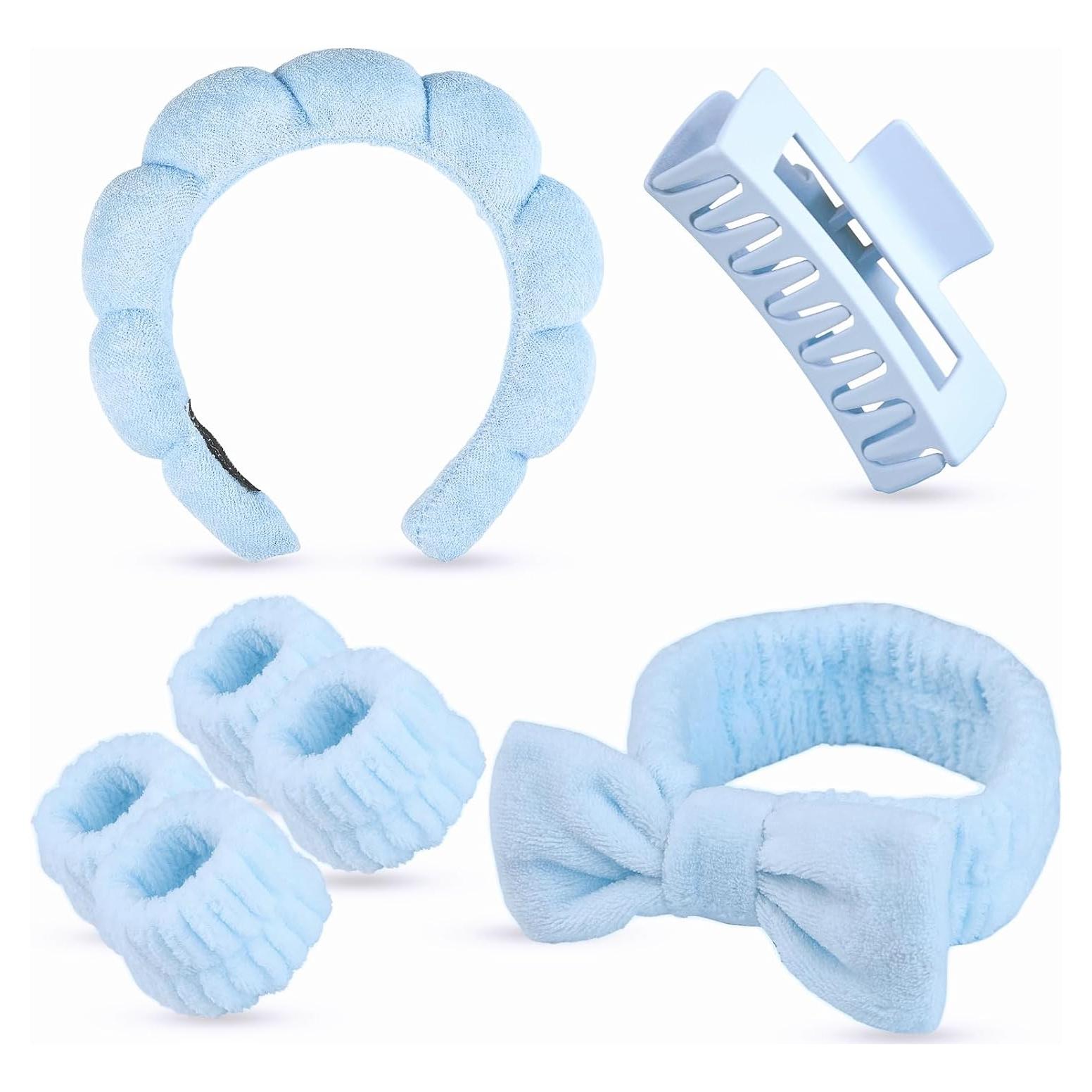 Juego de Spa 7 Piezas Yaqulen - Diadema y Muñequera Facial Azul