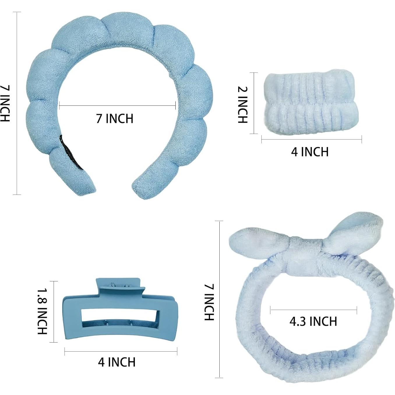 Juego de Spa 7 Piezas Yaqulen - Diadema y Muñequera Facial Azul