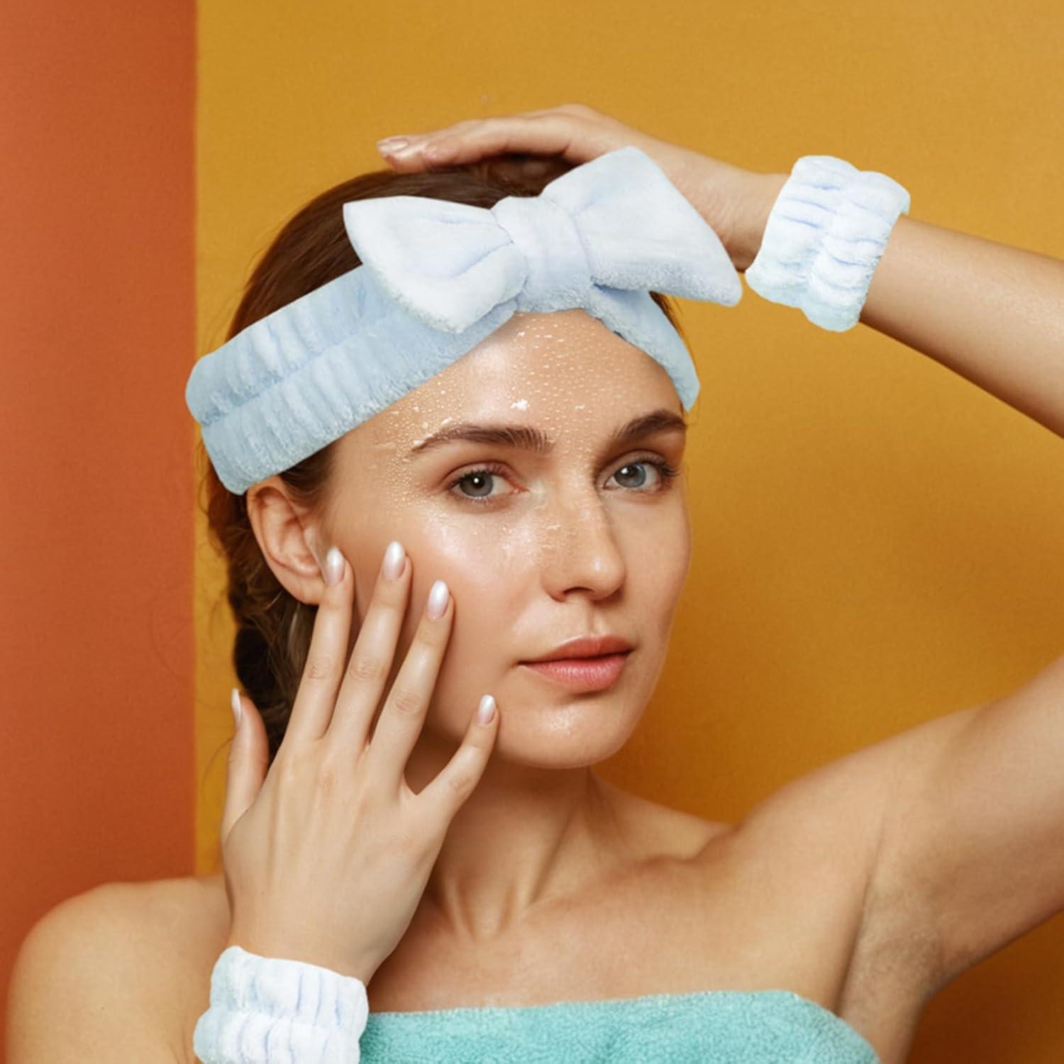 Juego de Spa 7 Piezas Yaqulen - Diadema y Muñequera Facial Azul