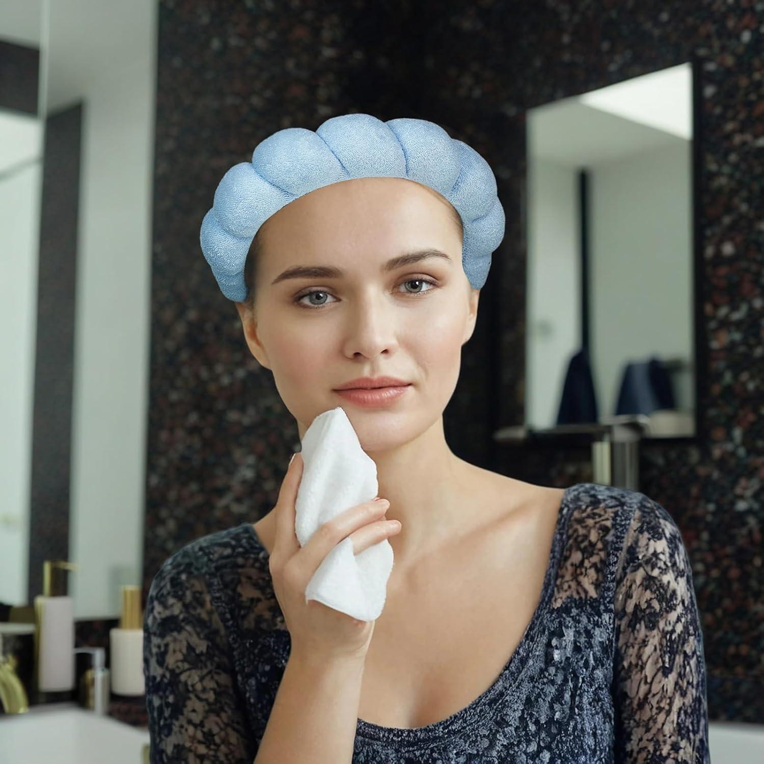 Juego de Spa 7 Piezas Yaqulen - Diadema y Muñequera Facial Azul