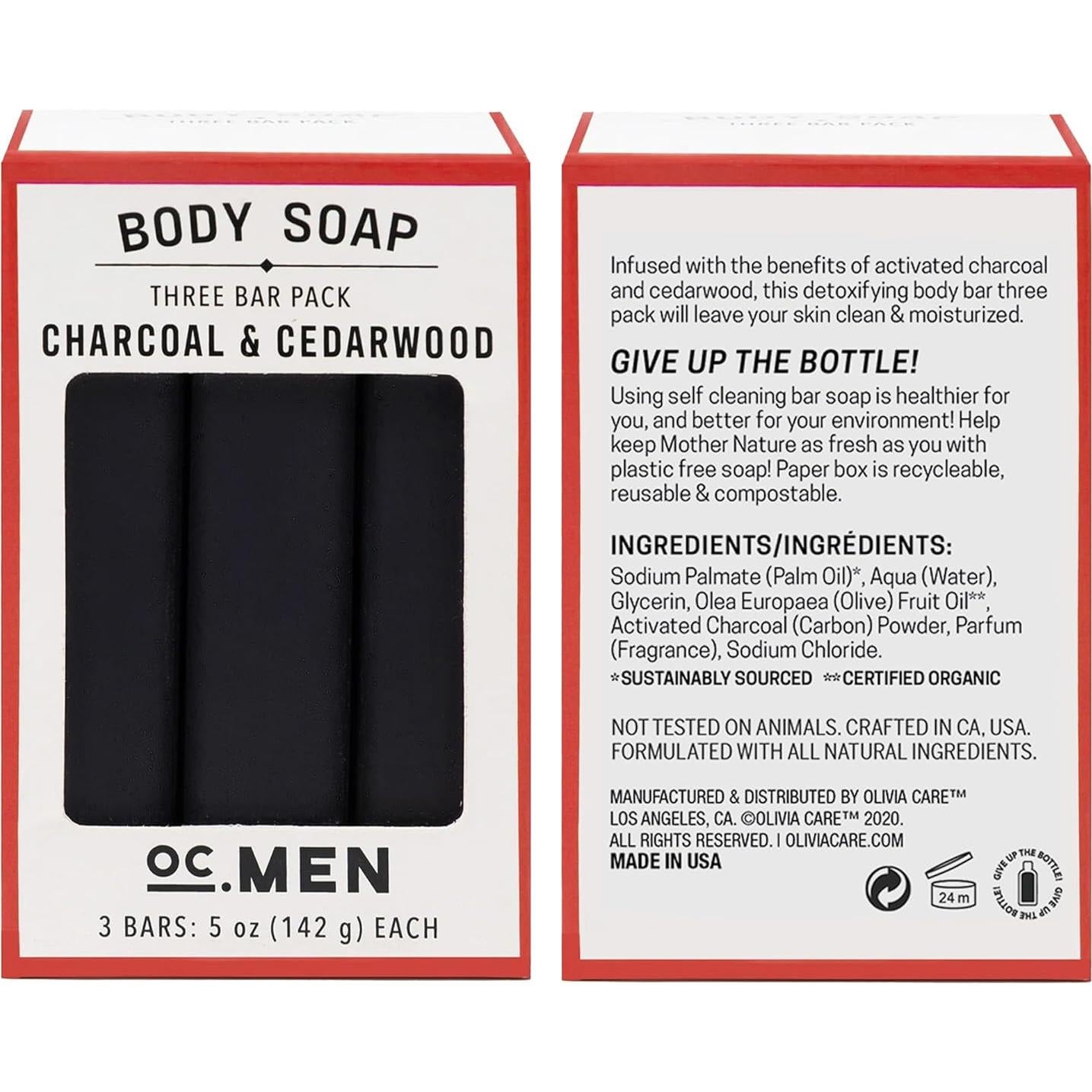 Jabón de Barra Olivia Care 100% Natural - Carbón Activado y Cedro - Set de 3 x 141.75 g