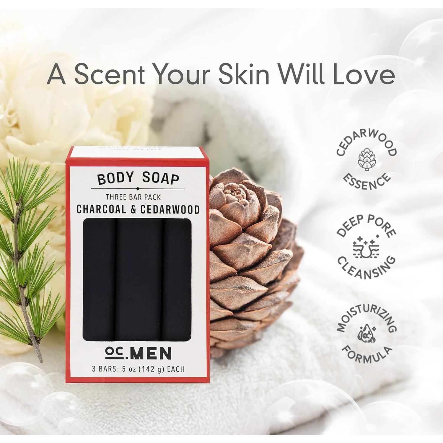 Jabón de Barra Olivia Care 100% Natural - Carbón Activado y Cedro - Set de 3 x 141.75 g